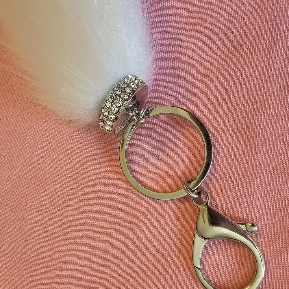 Elegant White and Cream Faux Fur Keychain Set